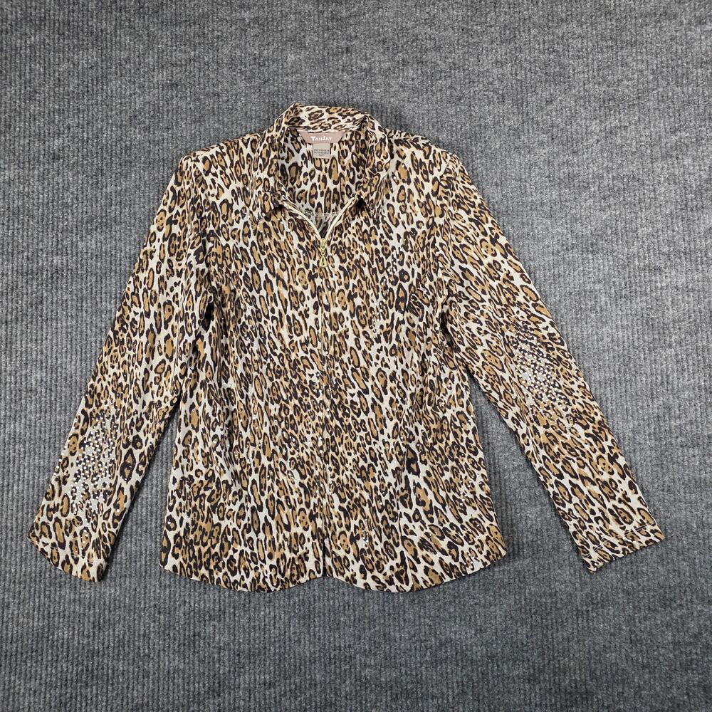 TanJay Women’s Small Leopard Print Blouse‎  Animal Print Top Stretch sparkle
